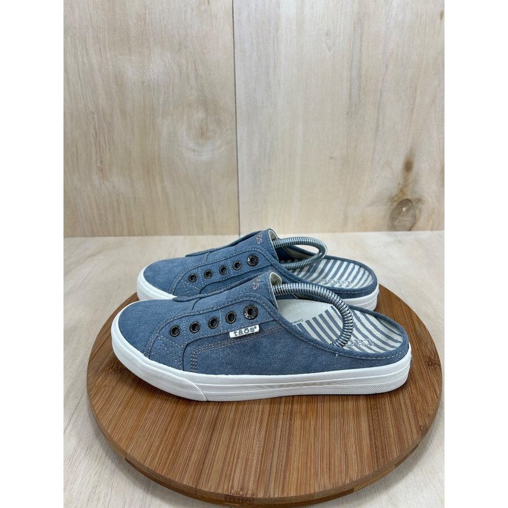 Taos EZ Soul Blue Canvas Slip On Mule Sneaker Shoes Womens Size 9